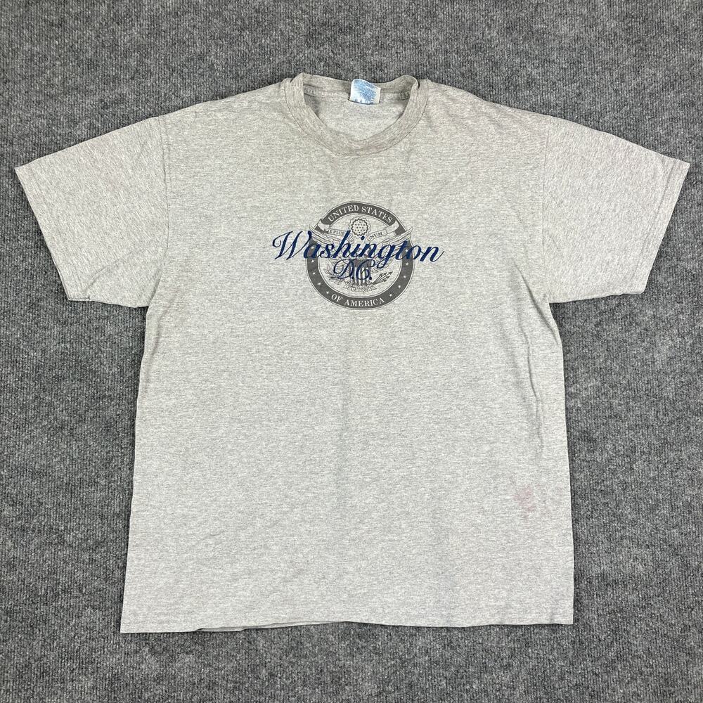 Hanes T-Shirt Mens Size L Gray Washington DC Graphic Short Sleeve Casual Tee